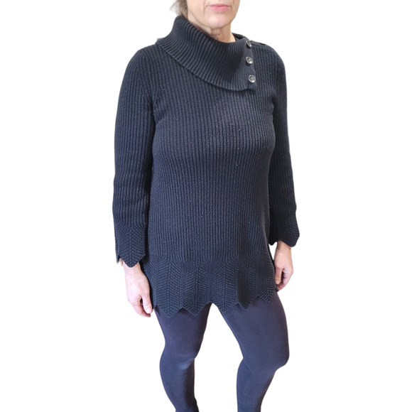 Style & Co. Black Ribbed Split Neck Oversized Sweater Small Neutral Minimalist - Picture 1 of 9